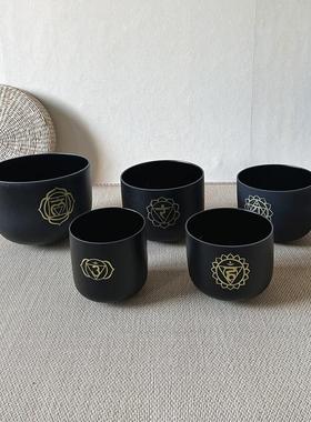 套装水晶钵瑜伽颂钵黑色7音钵