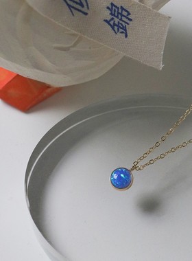 蓝色欧泊石项链澳宝迷你锁骨链