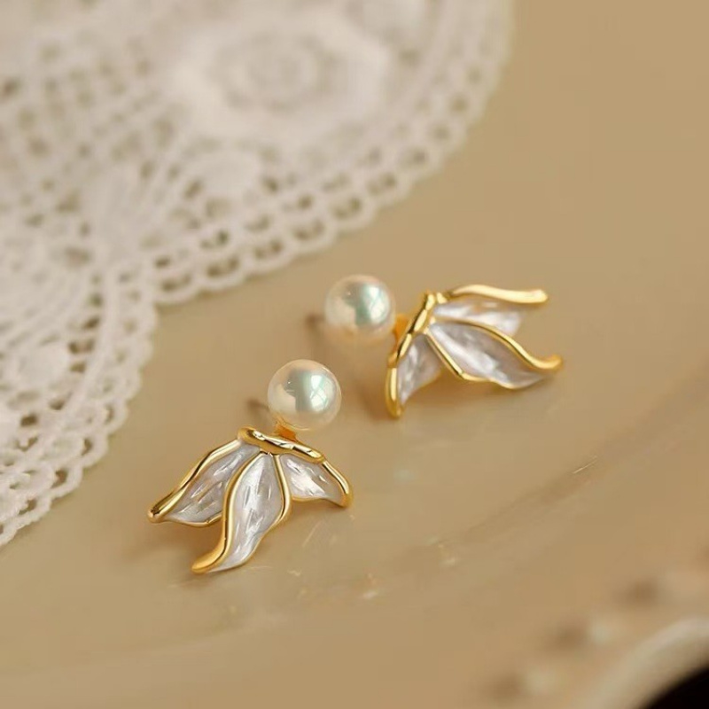 ROMANTIC925纯银珍珠鱼尾耳钉女耳环新款爆款轻奢小众设计感耳饰 - 图1