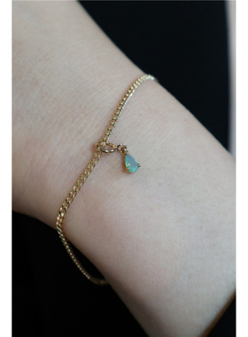 薄荷蓝水滴欧泊活扣项链坠锁骨链