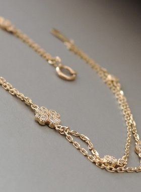 双层链幸运四瓣花手链闪钻手环女