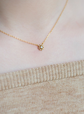 925银镀14K金小花少女纯银项链