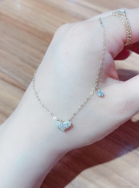 满钻小爱心项链女超闪可爱气质