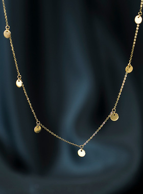 极简高级素金圆片金币轻奢锁骨链