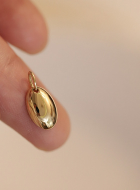 纯银镀K金极简光面椭圆吊坠项链