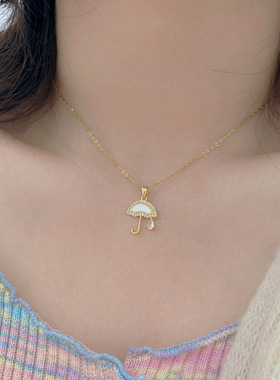 S925纯银雨伞白贝母吊坠项链女