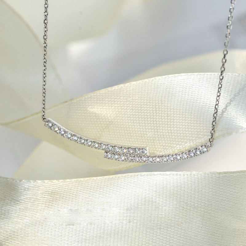 ROMANTIC925纯银镀金双排锆石吊坠项链女时尚简约气质通勤锁骨链 - 图2