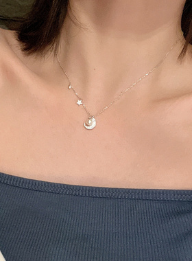 纯银珍珠月亮星星项链小众高级
