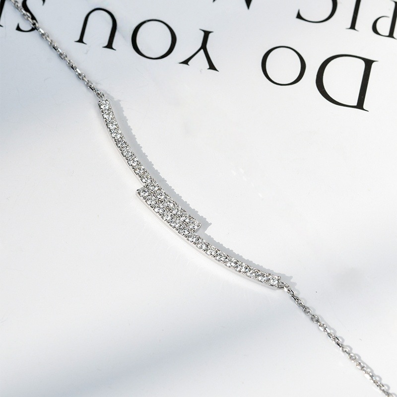 ROMANTIC925纯银镀金双排锆石吊坠项链女时尚简约气质通勤锁骨链 - 图0