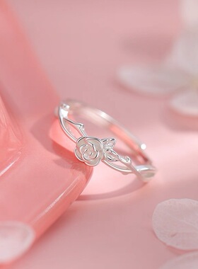 925纯银玫瑰花戒指女时尚精致