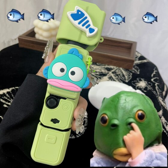 Suitable for DJI pocket3 protective case, cute ugly fish silicone body gimbal protective case, anti-fall and dust-proof accessories