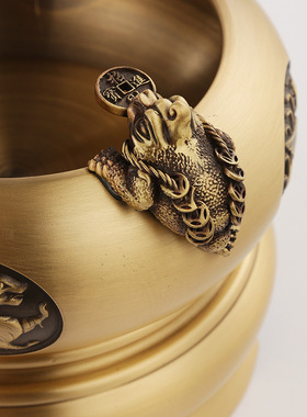 黄铜四方来财旋转聚宝盆金蟾四神兽聚宝盆摆件家居工艺品礼品桌面