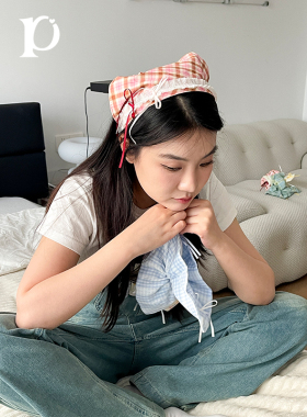 可爱格纹少女心头巾式发箍puui