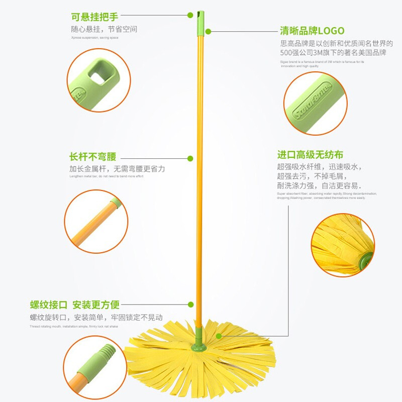 3M思高无纺布新一拖净R1拖布强吸水拖把老式长杆耐磨圆头墩布地拖 - 图3