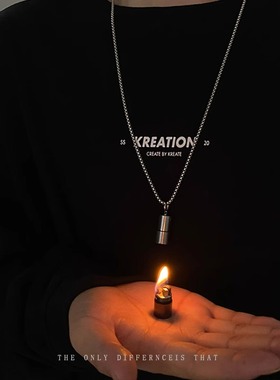 小型打火机吊坠项链男潮ins嘻哈小众设计感简约百搭个性饰品链子