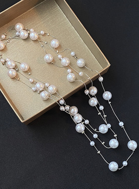 韩国新款韩版珍珠项链长款轻奢高