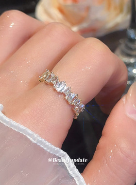 14k真金电镀锆石方形开口戒指小