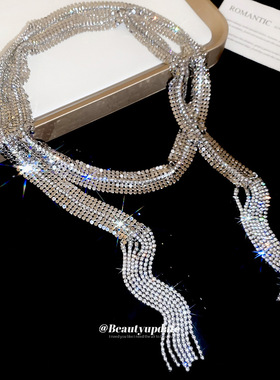欧美跨境镶钻亮闪闪流苏项链腰链