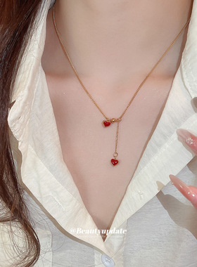 不锈钢滴油爱心吊坠项链新中式复