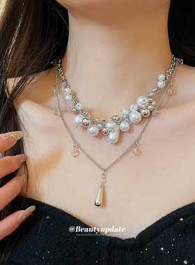 纯白缪斯~宫廷风多层珍珠项链复