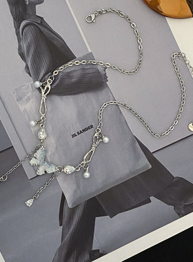 甜美水晶蝴蝶流苏珍珠项链女轻奢