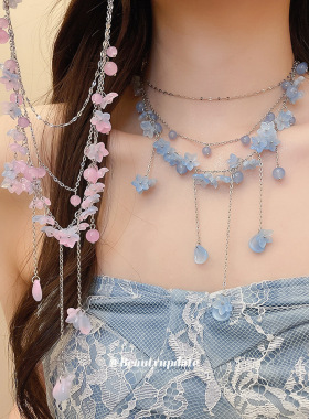 纯欲教主~不锈钢花朵流苏项链超