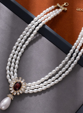 法式轻奢风高级感项链中古多层珍