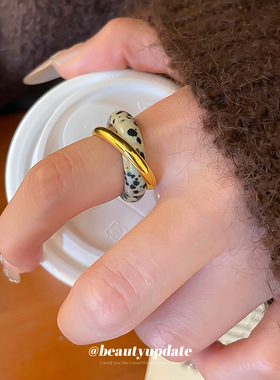 欧美个性石头缠绕几何圆形戒指简