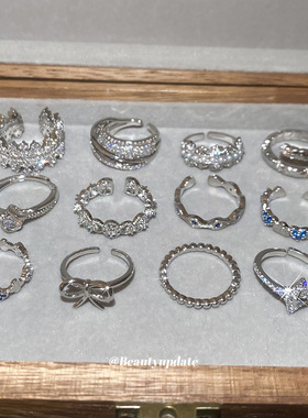 冷淡风锆石爱心花朵开口戒指小众