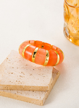 跨境晕染亚克力弹力绳手镯复古时