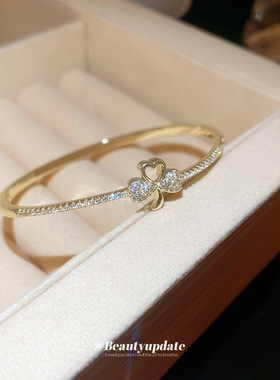 真金电镀镶钻字母开口手镯小众百