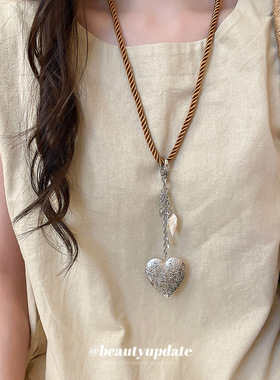 森系甜酷风绳带爱心吊坠项链休闲