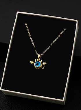 欧美跨境小恶魔月亮项链不锈钢