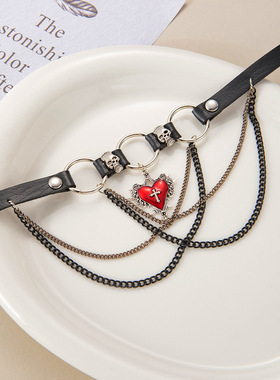 欧美朋克嘻哈风项链复古暗黑皮质