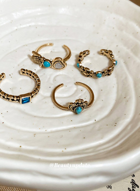 中古vintage镶钻树脂开口戒指复