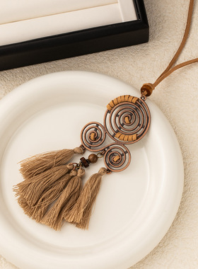 波西米亚长款流苏禅意挂脖项链女