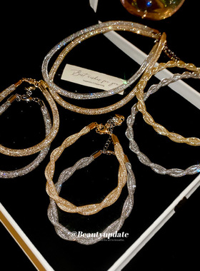 锆石圆形缠绕扭曲网格项链套装欧