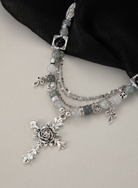 甜酷风辣妹十字架串珠玫瑰花朵流