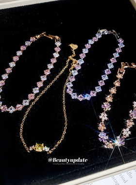 锆石花朵珍珠卡扣手链韩系甜美气