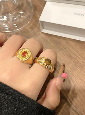 秋冬款限定美拉德虎眼石戒指女