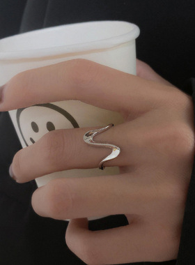 波浪戒指女小众设计感简约学生