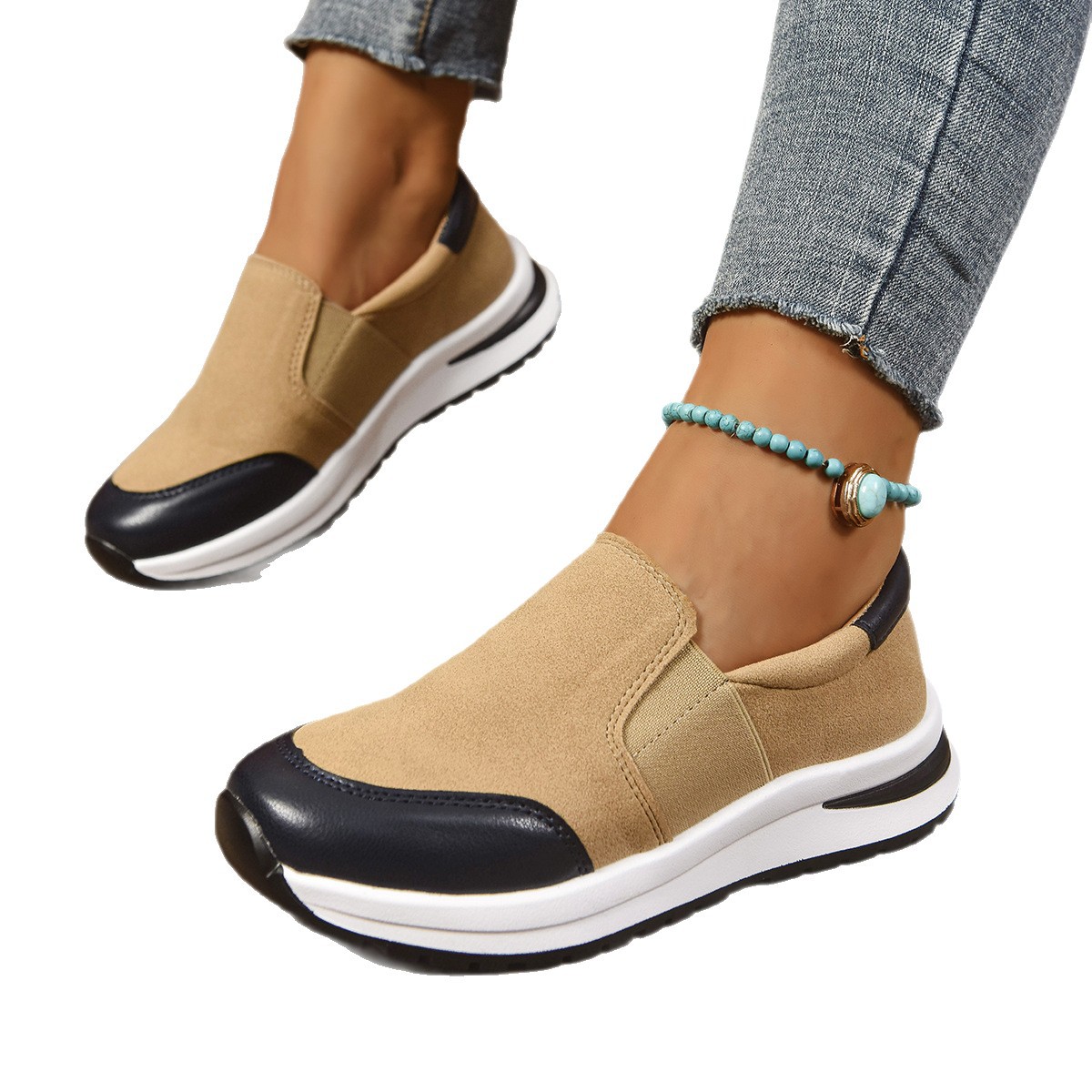 Cross-border new large size women's shoes 2026 spring slip-on casual shoes thick-soled comfortable sports style single shoes sneakers trend