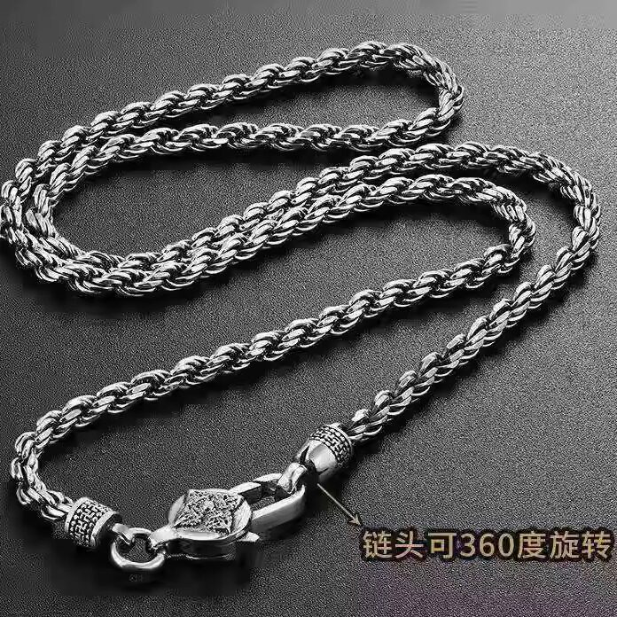 男士项链复古潮男简约粗犷男人麻花个性百搭麻绳链子