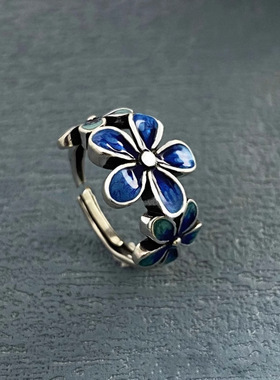 925镀银小清新景泰蓝珐琅戒指