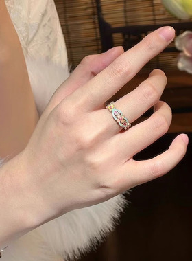 新品新中式珐琅彩色戒指复古手链