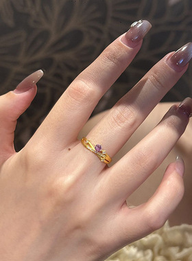 新品新款紫色锆石交叉星轨戒指活