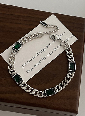 新品新款绿色石头链条手链复古做