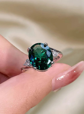 镀银复古宫廷风紫色绿色锆石戒指女轻奢设计感高级气质食指戒