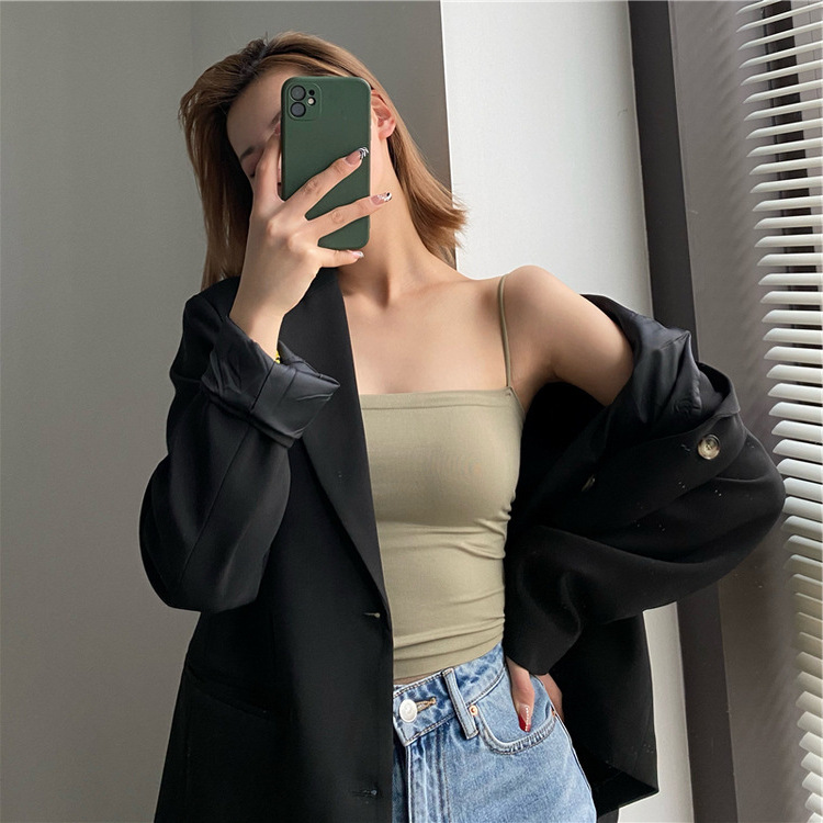 扬盈懒人细吊带纯色美背防走光带胸垫2件装