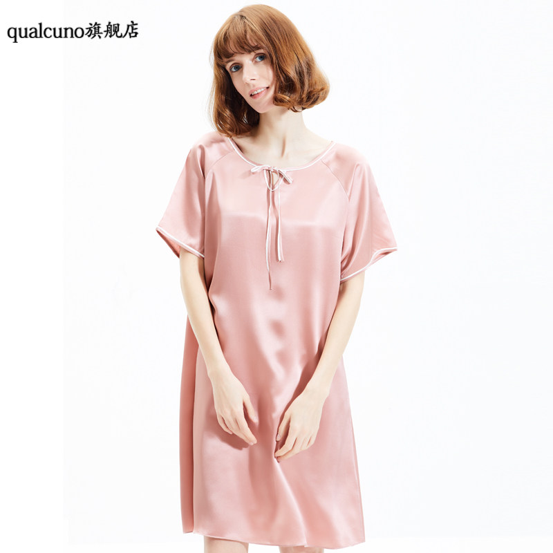 qualcuno女士短袖100%桑蚕丝睡裙 qualcuno睡裙
